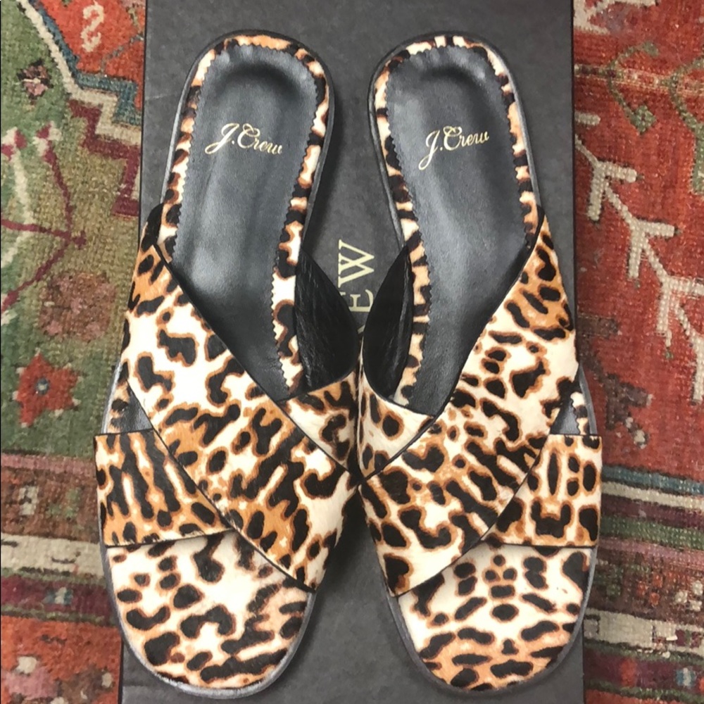 J.Crew Cross-strap sandals ivory leopard calf hair AJ146 - Picture 5 of 8